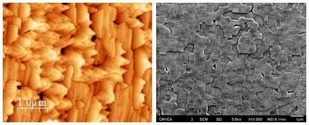 Films de 3C-SiC sur Si observées par AFM et MEB